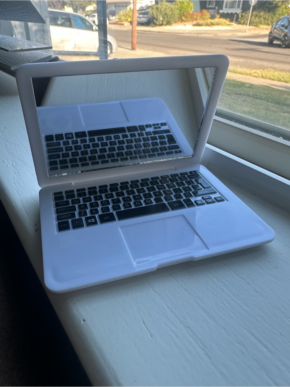 White Laptop-Style Makeup Mirror with Keyboard Design